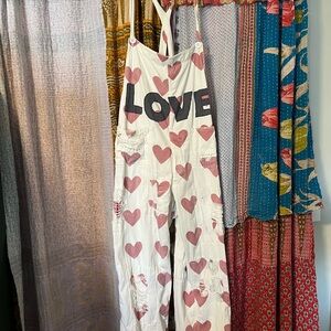 Magnolia Pearl Love Appliqué Cosmo Overalls with heart print One Size